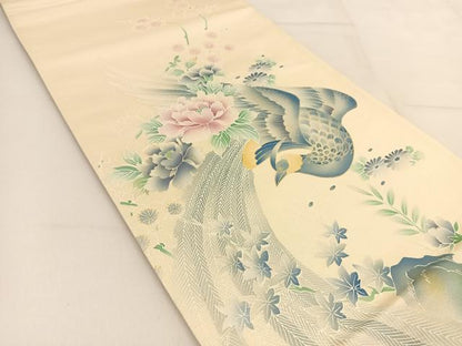 平和屋着物◎太鼓柄袋帯 鳳凰花文 銀通し地 正絹 逸品 BAAU2018yc