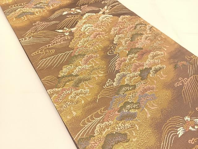 平和屋着物◎六通柄袋帯 唐織 飛鶴花松文 金糸 正絹 逸品 BAAU2020yc