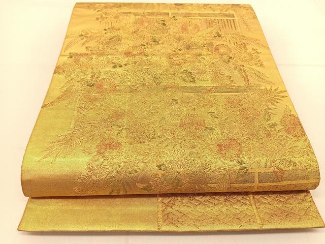 平和屋着物◎六通柄袋帯 風景花文 金彩 正絹 逸品 BAAU2023yc
