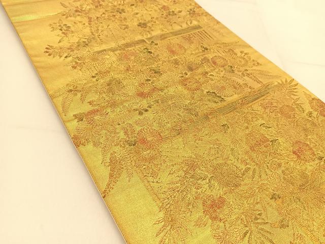 平和屋着物◎六通柄袋帯 風景花文 金彩 正絹 逸品 BAAU2023yc