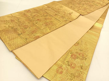 平和屋着物◎六通柄袋帯 風景花文 金彩 正絹 逸品 BAAU2023yc