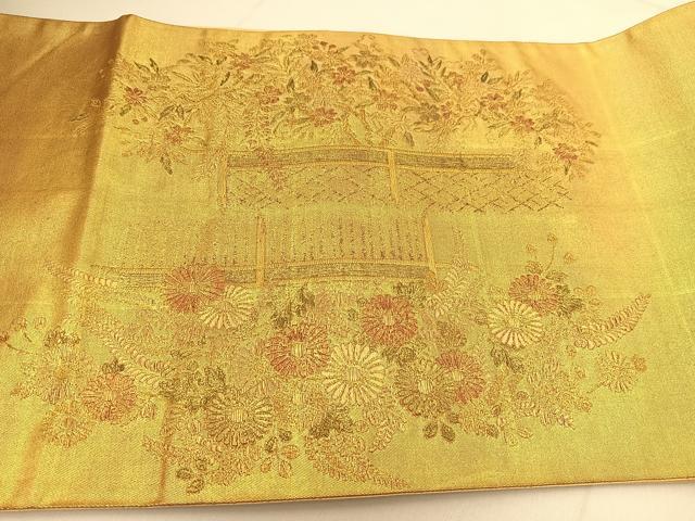 平和屋着物◎六通柄袋帯 風景花文 金彩 正絹 逸品 BAAU2023yc