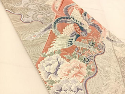 平和屋着物◎六通柄袋帯 唐織 光彩錦 プラチナ箔 鳳凰花文 正絹 逸品 BAAU2032yc