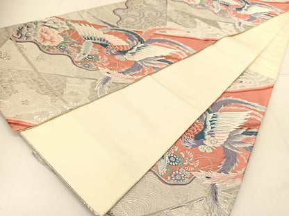 平和屋着物◎六通柄袋帯 唐織 光彩錦 プラチナ箔 鳳凰花文 正絹 逸品 BAAU2032yc