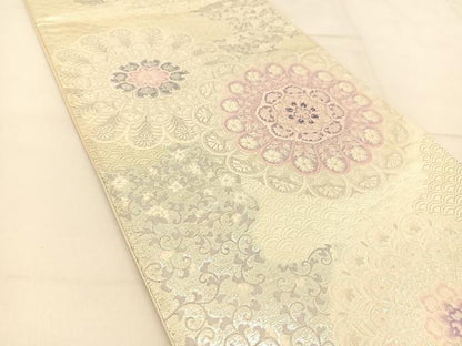 平和屋着物◎六通柄袋帯 唐織 青海波正倉院花文 銀糸 正絹 逸品 BAAU2036yc