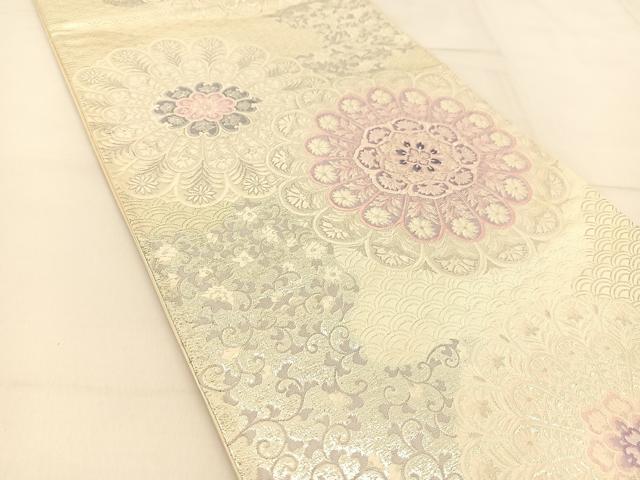 平和屋着物◎六通柄袋帯 唐織 青海波正倉院花文 銀糸 正絹 逸品 BAAU2036yc