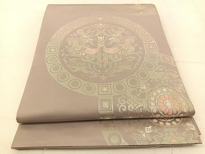 平和屋着物◎六通柄 本袋帯 唐織 狩猟文 銀糸 正絹 逸品 BAAU2037yc