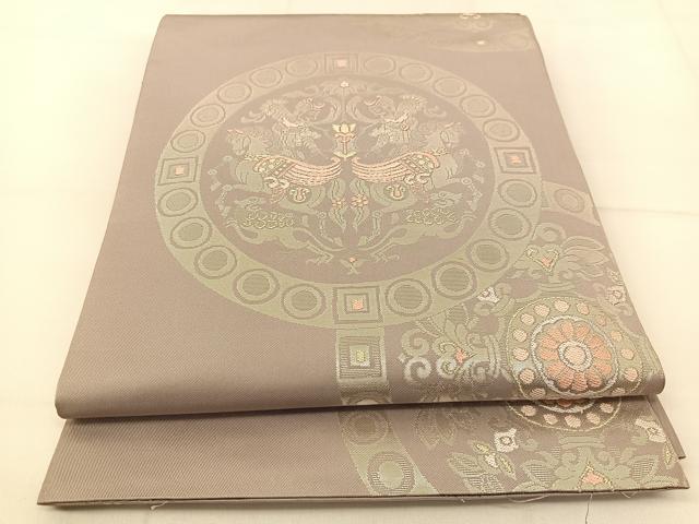 平和屋着物◎六通柄 本袋帯 唐織 狩猟文 銀糸 正絹 逸品 BAAU2037yc