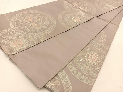 平和屋着物◎六通柄 本袋帯 唐織 狩猟文 銀糸 正絹 逸品 BAAU2037yc