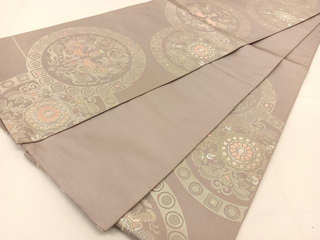 平和屋着物◎六通柄 本袋帯 唐織 狩猟文 銀糸 正絹 逸品 BAAU2037yc