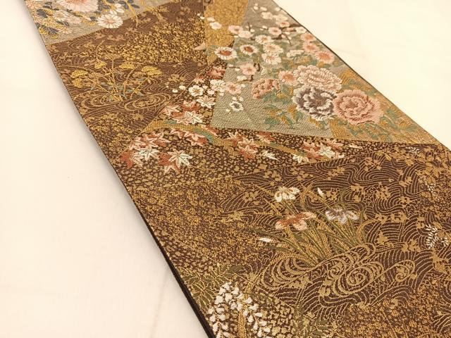 平和屋着物◎六通柄袋帯 唐織 裂取庭園文 金銀糸 正絹 逸品 BAAU2043yc