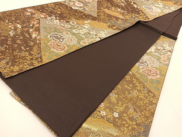 平和屋着物◎六通柄袋帯 唐織 裂取庭園文 金銀糸 正絹 逸品 BAAU2043yc