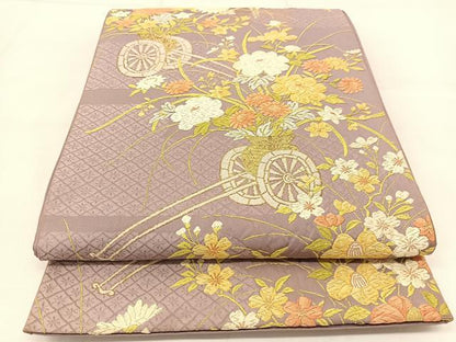 平和屋着物◎六通柄袋帯 唐織 花車文 金糸 正絹 逸品 BAAU2044yc
