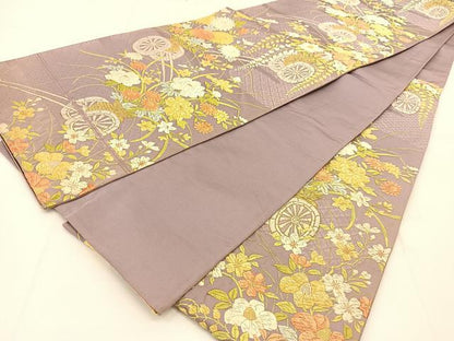 平和屋着物◎六通柄袋帯 唐織 花車文 金糸 正絹 逸品 BAAU2044yc