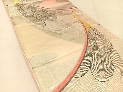 平和屋着物◎六通柄袋帯 唐織 銀彩 孔雀文 金糸 正絹 逸品 BAAU2055yc