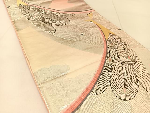 平和屋着物◎六通柄袋帯 唐織 銀彩 孔雀文 金糸 正絹 逸品 BAAU2055yc