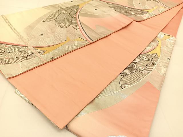 平和屋着物◎六通柄袋帯 唐織 銀彩 孔雀文 金糸 正絹 逸品 BAAU2055yc