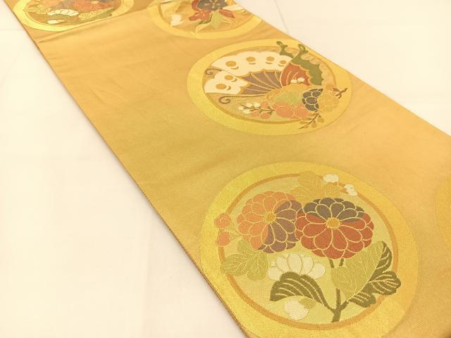 平和屋着物◎六通柄袋帯 花蝶丸文 金糸 引箔 正絹 逸品 BAAU2064yc