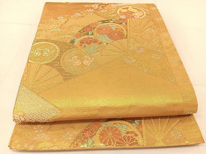 平和屋着物◎六通柄袋帯 唐織 扇面動物文 金銀糸 正絹 逸品 BAAU2076yc