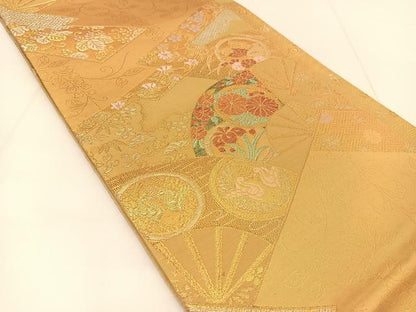 平和屋着物◎六通柄袋帯 唐織 扇面動物文 金銀糸 正絹 逸品 BAAU2076yc
