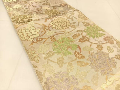 平和屋着物◎六通柄袋帯 花唐草文 金糸 正絹 逸品 BAAU2080yc