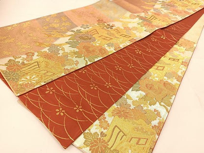 平和屋着物◎六通柄袋帯 御所車花文 金銀糸 正絹 逸品 BAAU2081yc
