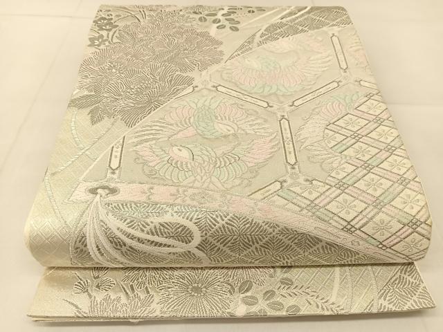 平和屋着物◎六通柄袋帯 唐織 プラチナ二重箔 華燭杼扇文 正絹 逸品 BAAU2092yc