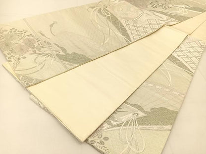 平和屋着物◎六通柄袋帯 唐織 プラチナ二重箔 華燭杼扇文 正絹 逸品 BAAU2092yc