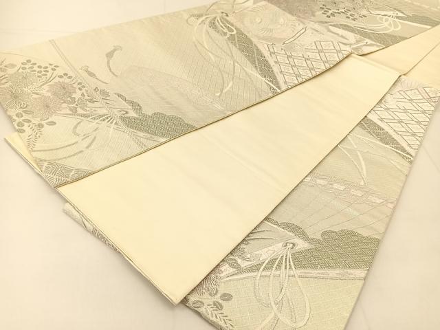 平和屋着物◎六通柄袋帯 唐織 プラチナ二重箔 華燭杼扇文 正絹 逸品 BAAU2092yc