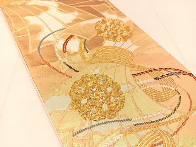 平和屋着物◎六通柄袋帯　唐織　駒刺繍　繍彩錦　山河織物　結び熨斗花文　金銀糸　正絹　逸品　BAAU2096yc