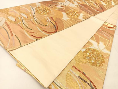 平和屋着物◎六通柄袋帯　唐織　駒刺繍　繍彩錦　山河織物　結び熨斗花文　金銀糸　正絹　逸品　BAAU2096yc