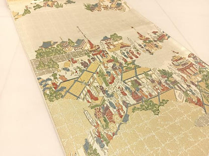 平和屋着物◎佐賀錦 六通柄袋帯 プラチナ箔 京三景 祇園巡行図 正絹 逸品 BAAU2099yc