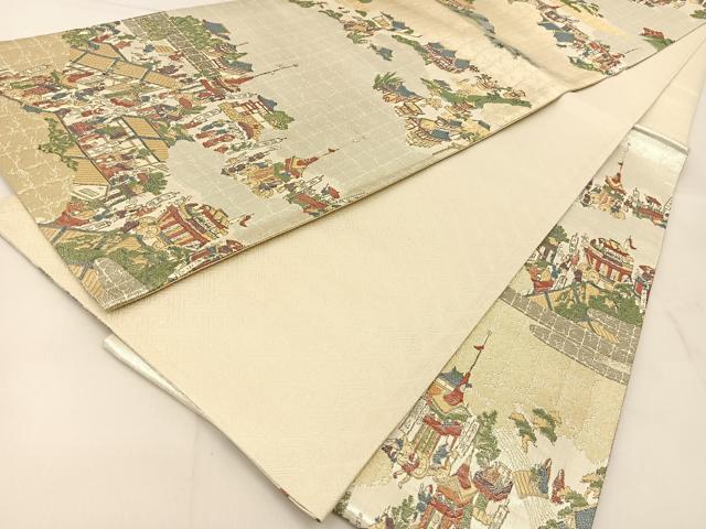 平和屋着物◎佐賀錦 六通柄袋帯 プラチナ箔 京三景 祇園巡行図 正絹 逸品 BAAU2099yc
