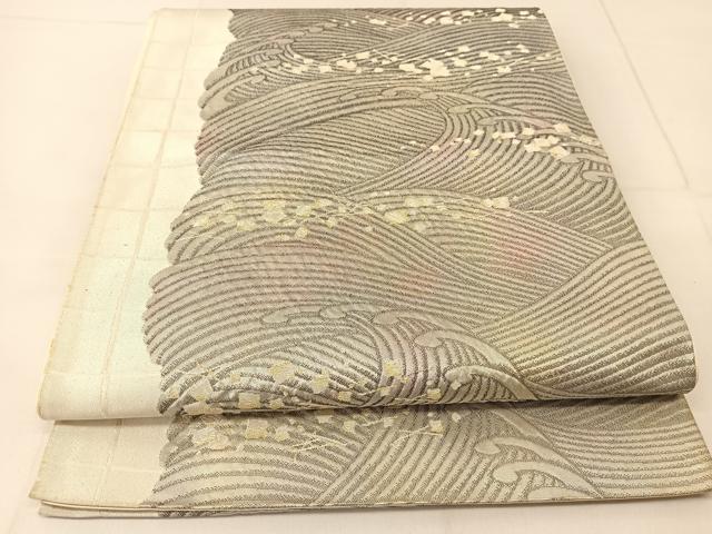 平和屋着物◎六通柄袋帯 陽春浪濤図 金銀糸 正絹 逸品 BAAU2106yc
