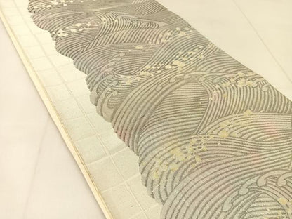 平和屋着物◎六通柄袋帯 陽春浪濤図 金銀糸 正絹 逸品 BAAU2106yc