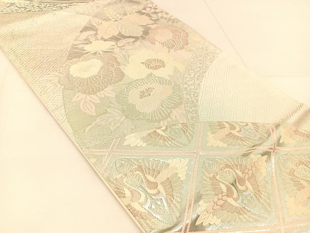 平和屋着物◎六通柄袋帯 唐織 双鶴花文 銀糸 正絹 逸品 BAAU2109yc