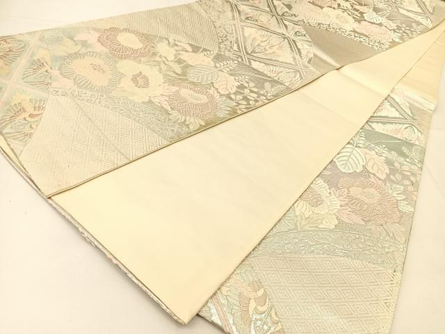 平和屋着物◎六通柄袋帯 唐織 双鶴花文 銀糸 正絹 逸品 BAAU2109yc
