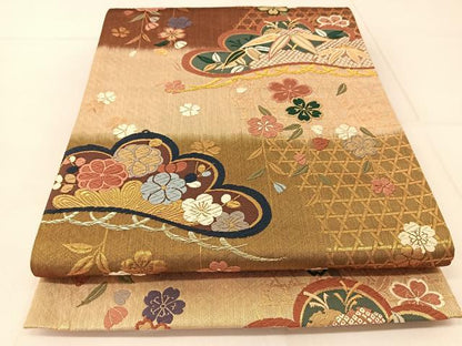 平和屋着物◎六通柄袋帯 唐織 松竹梅枝垂れ桜文 金銀糸 正絹 逸品 BAAU2113yc