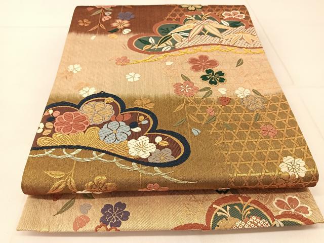 平和屋着物◎六通柄袋帯 唐織 松竹梅枝垂れ桜文 金銀糸 正絹 逸品 BAAU2113yc