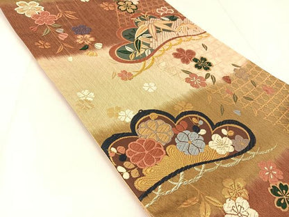 平和屋着物◎六通柄袋帯 唐織 松竹梅枝垂れ桜文 金銀糸 正絹 逸品 BAAU2113yc