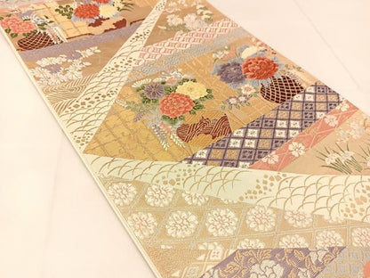 平和屋着物◎六通柄袋帯 唐織 飾花文 金銀糸 正絹 逸品 BAAU2114yc