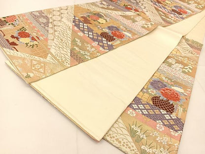 平和屋着物◎六通柄袋帯 唐織 飾花文 金銀糸 正絹 逸品 BAAU2114yc