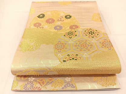 平和屋着物◎六通柄袋帯　唐織　流水雪輪花文　金糸　正絹　逸品　BAAU2129yc