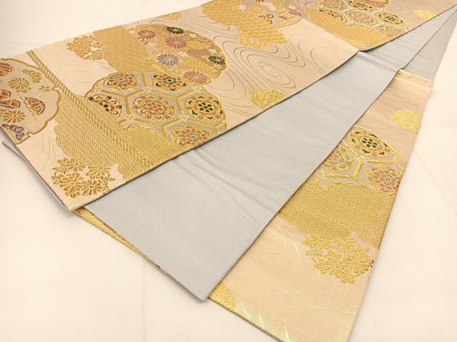 平和屋着物◎六通柄袋帯　唐織　流水雪輪花文　金糸　正絹　逸品　BAAU2129yc