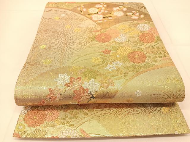平和屋着物◎六通柄袋帯　花青海波　金銀糸　正絹　逸品　BAAU2130yc