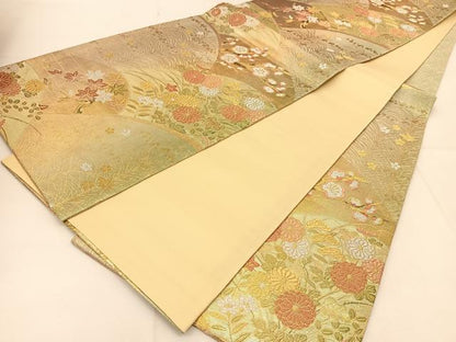 平和屋着物◎六通柄袋帯　花青海波　金銀糸　正絹　逸品　BAAU2130yc
