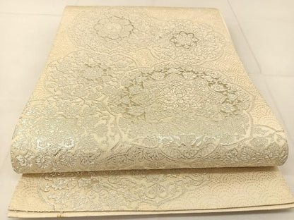 平和屋着物◎六通柄袋帯　唐織　正倉院花文　銀糸　正絹　逸品　BAAU2148yc