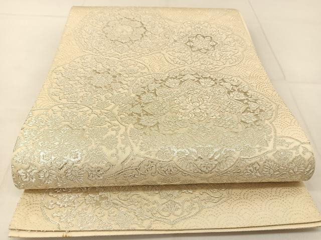 平和屋着物◎六通柄袋帯　唐織　正倉院花文　銀糸　正絹　逸品　BAAU2148yc