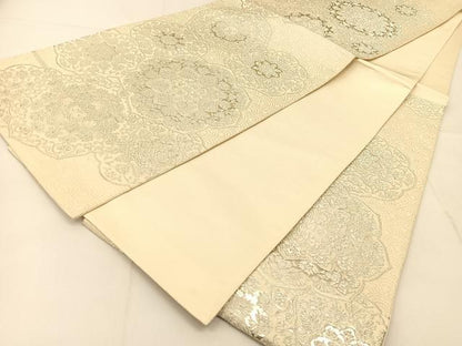 平和屋着物◎六通柄袋帯　唐織　正倉院花文　銀糸　正絹　逸品　BAAU2148yc