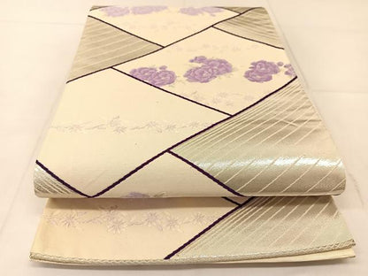 平和屋着物◎六通柄袋帯　唐織　菱花文　銀糸　正絹　逸品　BAAU2149yc
